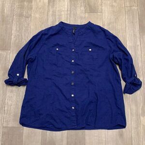Womens Cathy  Linen‎ Blend 3/4 Sleeves Button Up Shirt